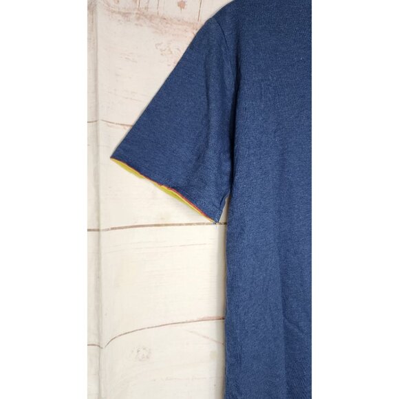 Vassari Los Angeles Navy Blue V-Neck Designer Shirt Large – Stylish Cut Hem - Picture 10 of 16